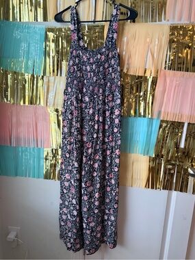 LOFT Black Romper with Pink and White Floral Print